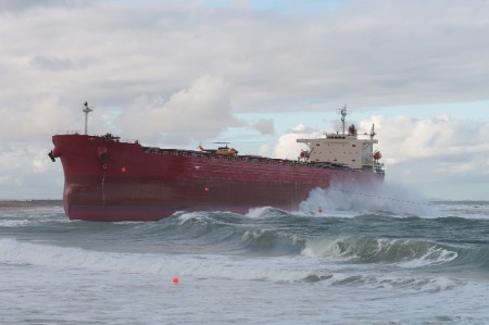 Beached container ship