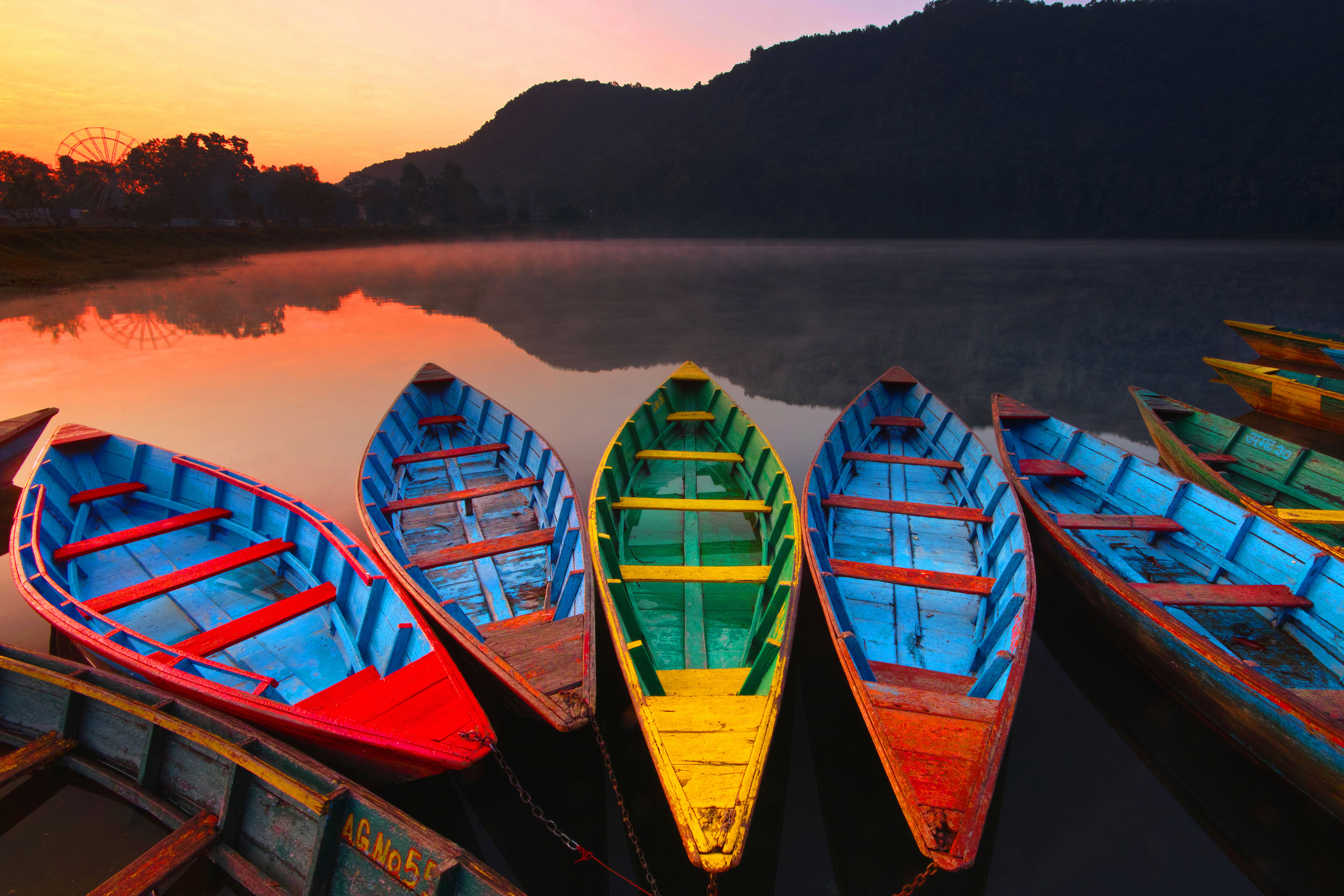 colourful boats on Phewan Lake Sunrise Colourful boats on phewan lake sunrise