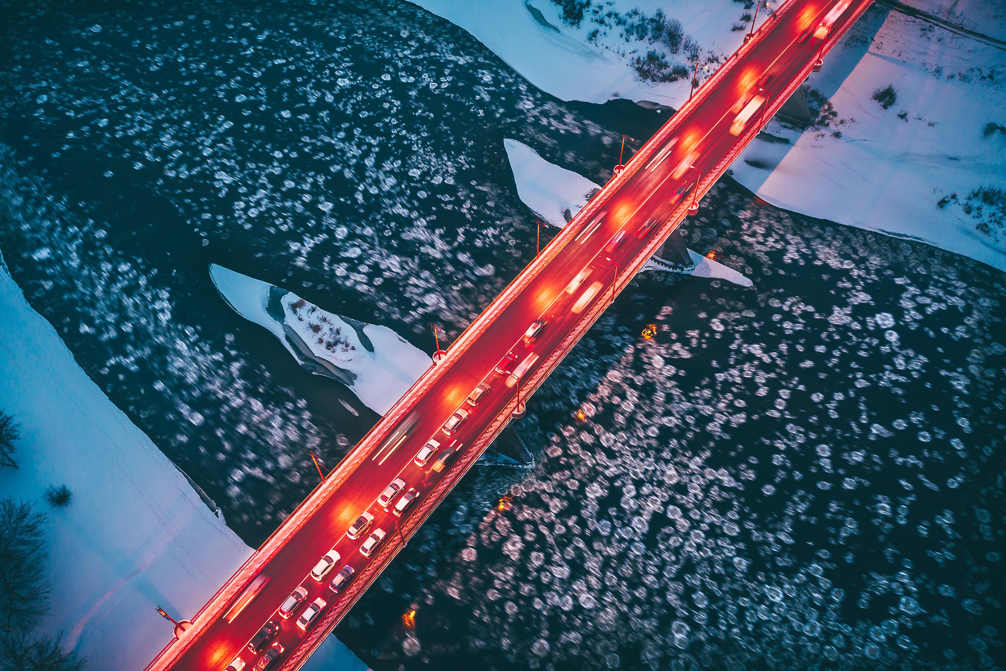 headlights bridge frozen river Headlights bridge frozen river