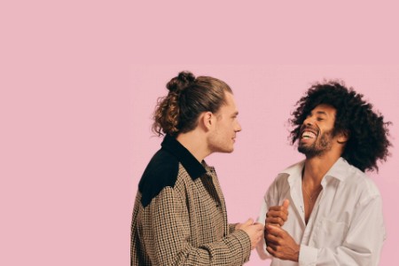 Two men laughing